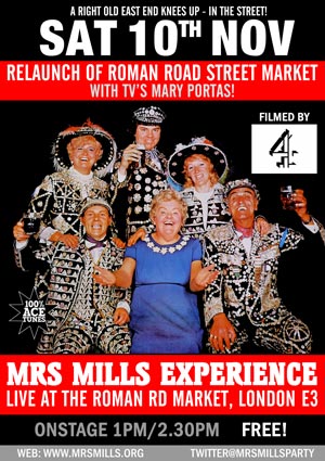 Mrs Mills at Roman Rd street market, 10th November 2012