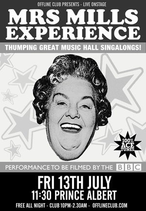 Mrs Mills Experience being filmed by the BBC at the Brixton Offline Club, Prince Albert Coldharbour Lane, London SW9, Friday 13th July 2012