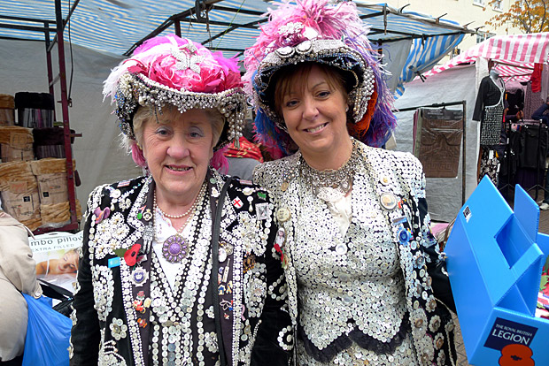 Mrs Mills Experience play the Roman Road Street Market in London's East End as part of Channel 4's Mary Portas TV series, Saturday 10th November 2012